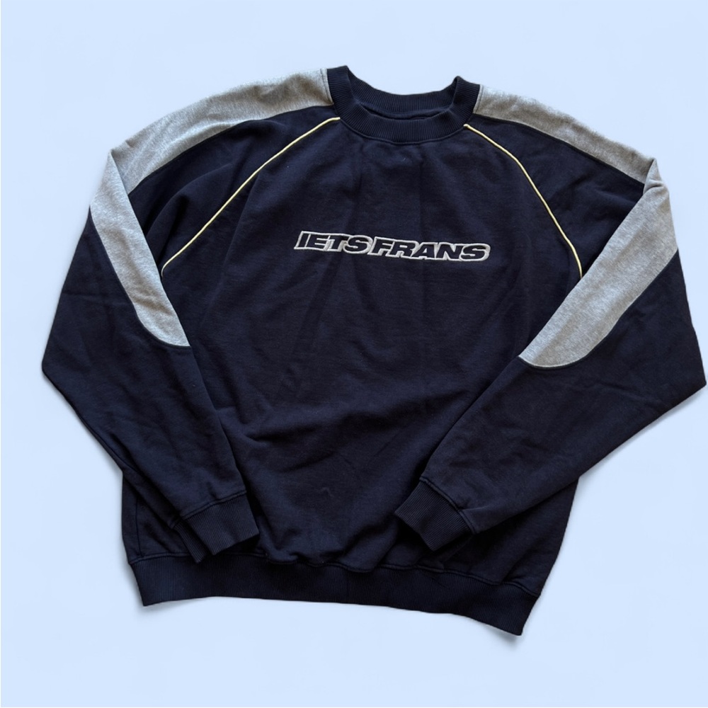 Iets Frans Varsity Colorblock Crewneck Sweatshirt | Navy Gray Raglan - Size M